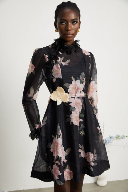 Mariah semi-sheer flower mini dress