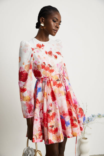 Lisette cinch-waist floral-print mini dress