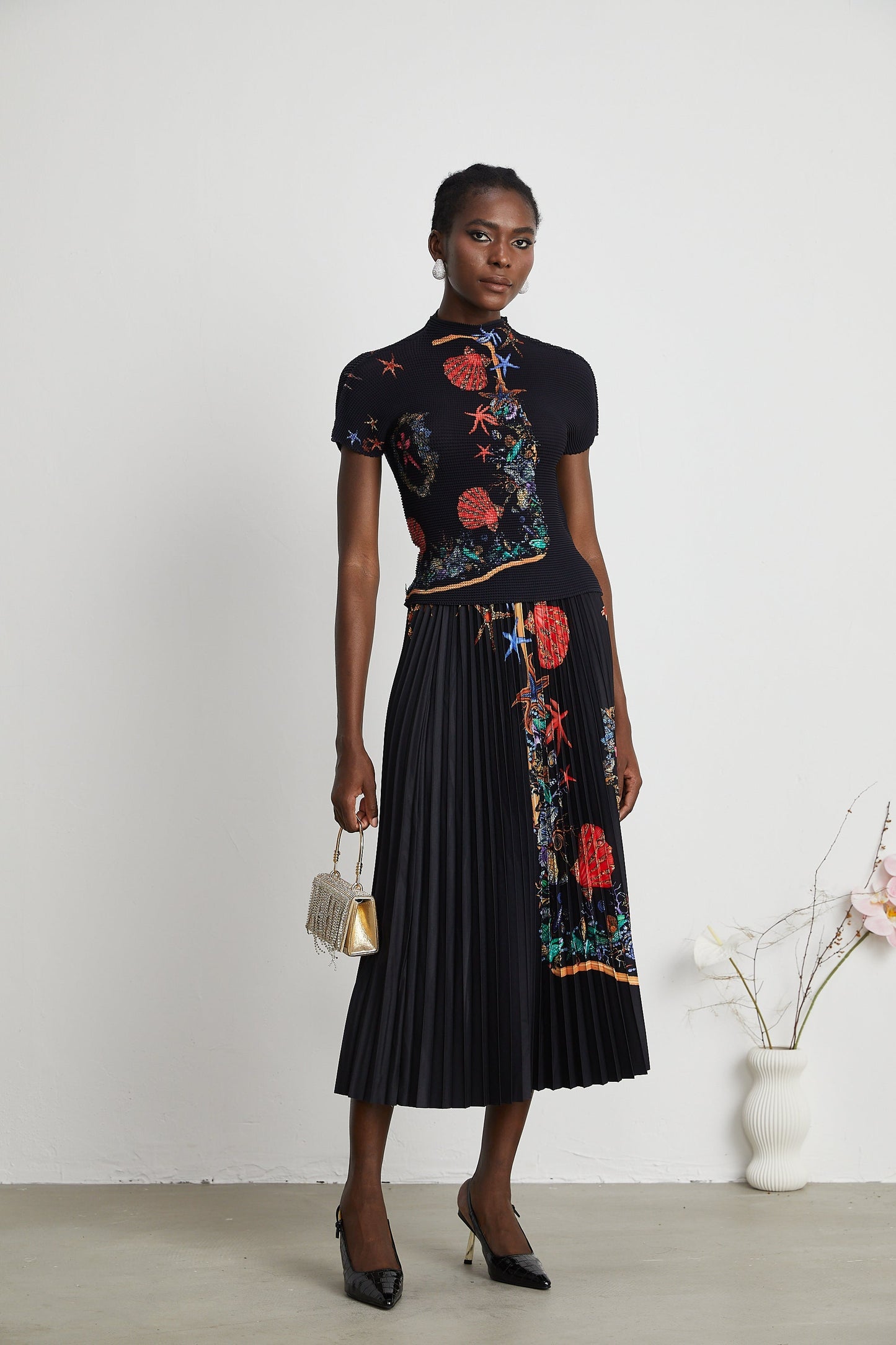 Josiane pattern-print knitted top & skirt matching set