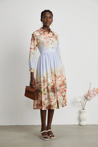 Sylvie floral-print pleated long sleeve midi dress
