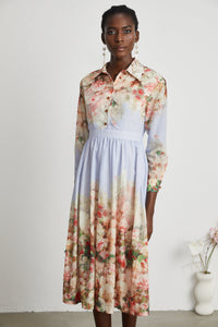 Sylvie floral-print pleated long sleeve midi dress