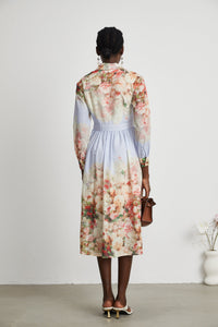 Sylvie floral-print pleated long sleeve midi dress