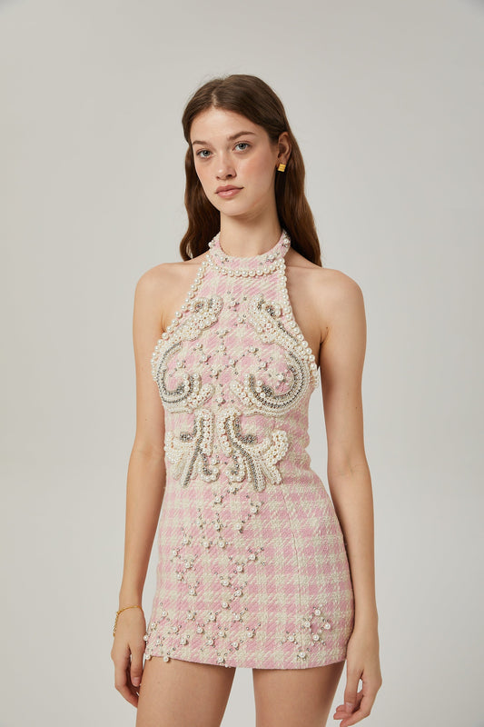 Capucine pearl-embellished mini dress