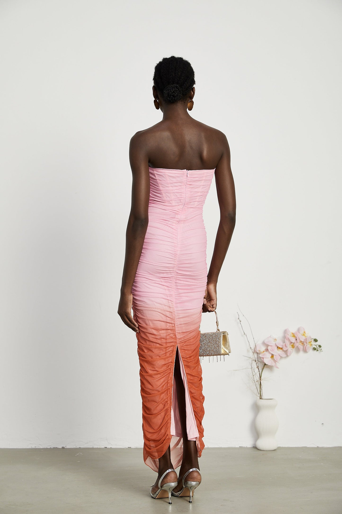 Marjolaine gradient pleated midi dress
