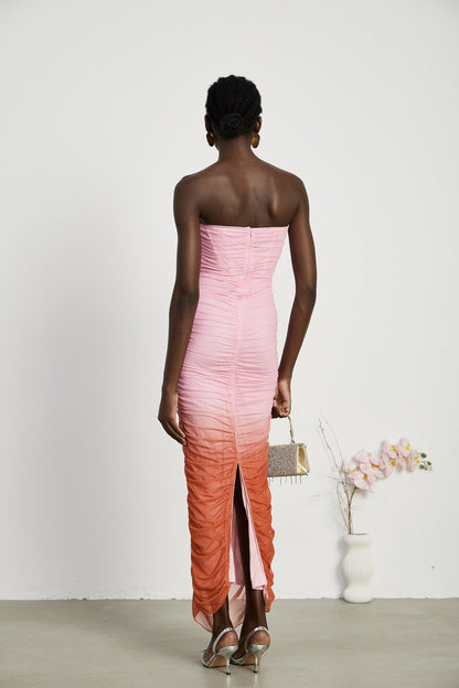 Marjolaine gradient pleated midi dress