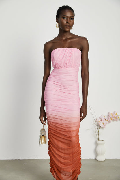 Marjolaine gradient pleated midi dress