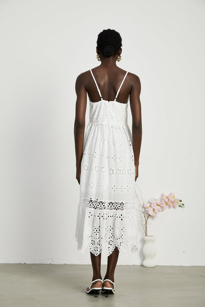 Coquette V-neck embroidered maxi dress