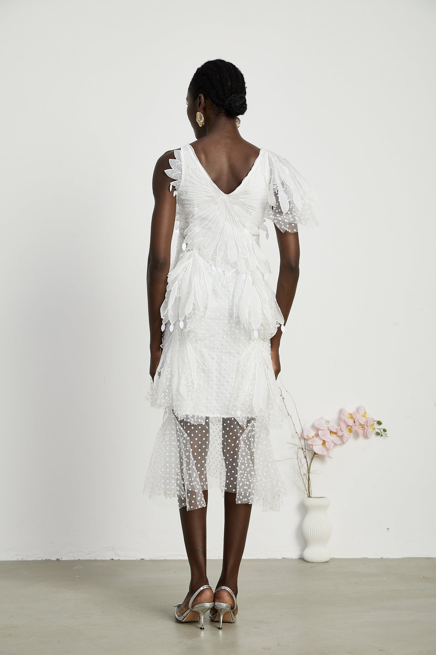 Solène faux-feather pleated midi dress