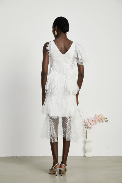 Solène faux-feather pleated midi dress