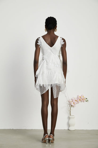 Françoise feather-embellished pleated mini dress