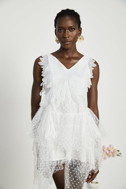 Françoise feather-embellished pleated mini dress
