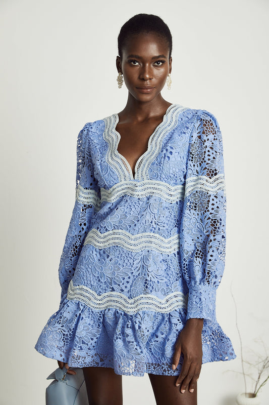 Gaëlle V-neck floral embroidered mini dress