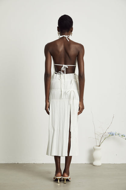 Milisent open-back pleated top & skirt matching set