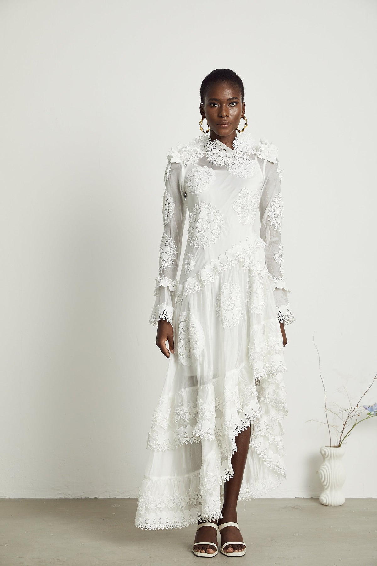 Renée lace floral-embroidered semi-sheer midi dress