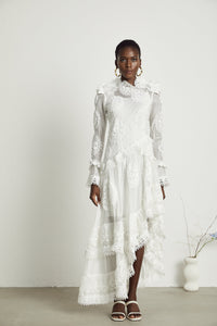 Renée lace floral-embroidered semi-sheer midi dress
