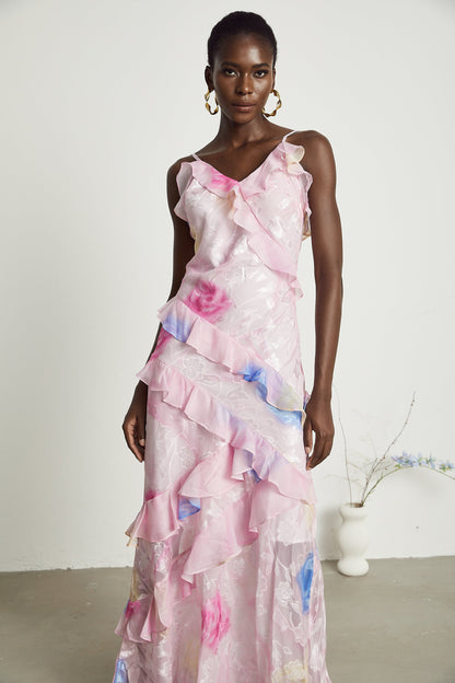 Lorenza floral jacquard ruffled maxi dress