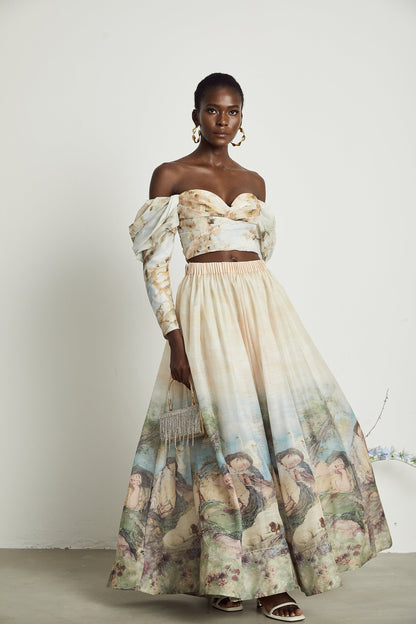 Émmanuelle pattern-print top & skirt matching set