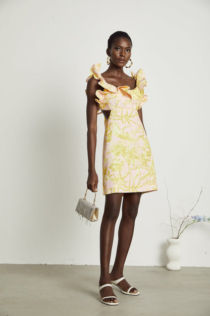 Solène ruffled floral-print mini dress