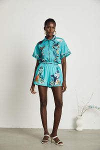 Victoire floral-print shirt & shorts matching set