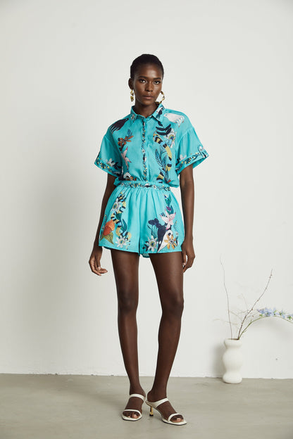 Victoire floral-print shirt & shorts matching set
