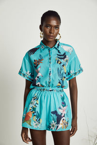 Victoire floral-print shirt & shorts matching set