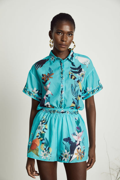 Victoire floral-print shirt & shorts matching set