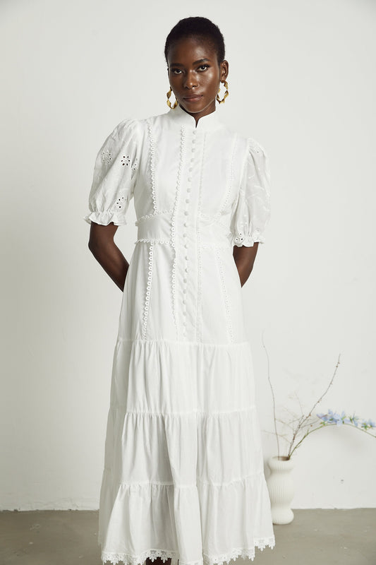 Coline lace floral-embroidered midi dress