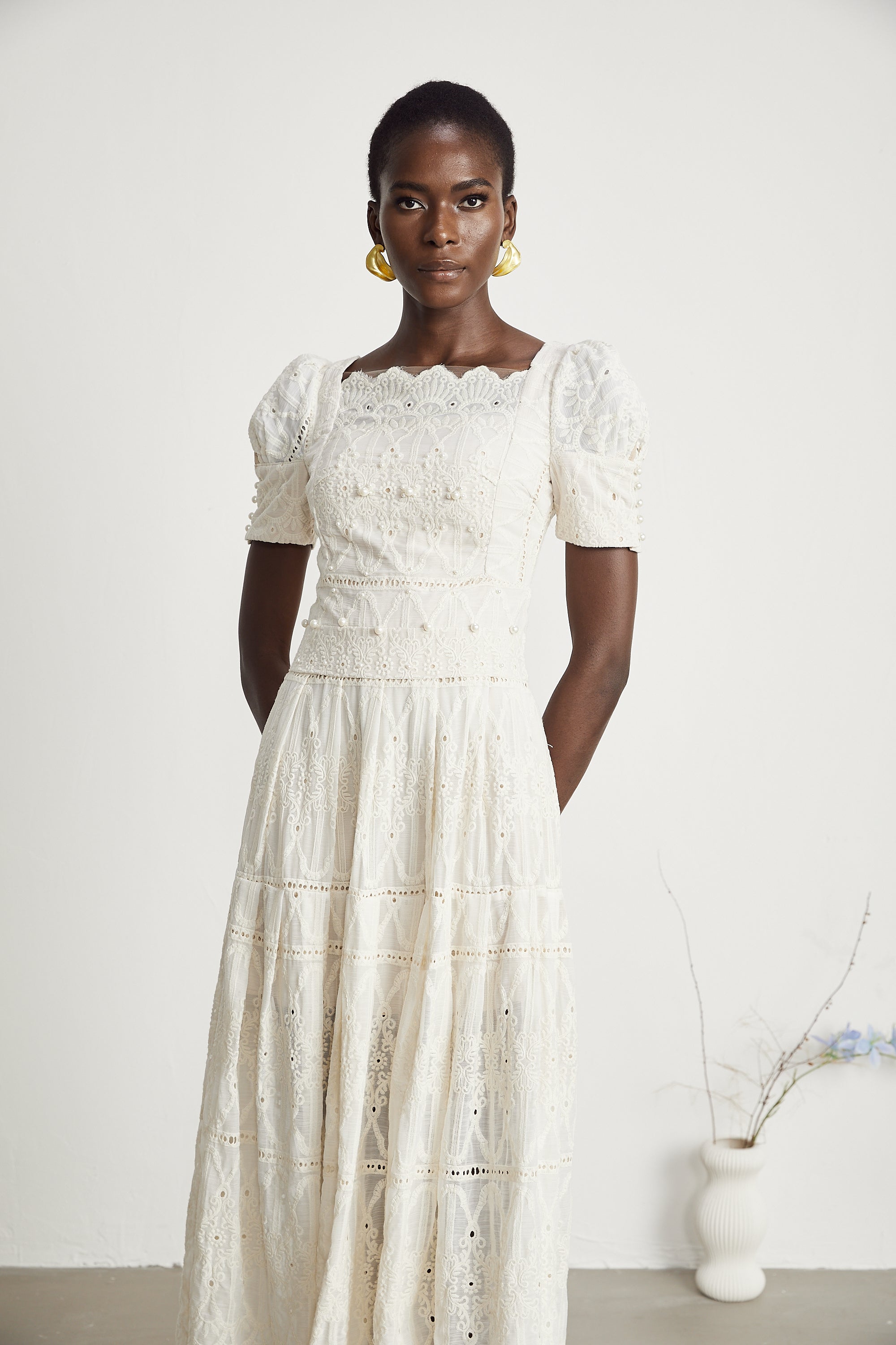 【maison celon】lace flare long dress maison celon lace flare long dress sheer layered maxi dress – célon