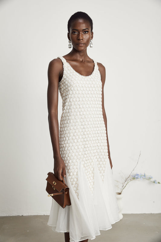 Isabeau faux-flower embellished tulle midi dress