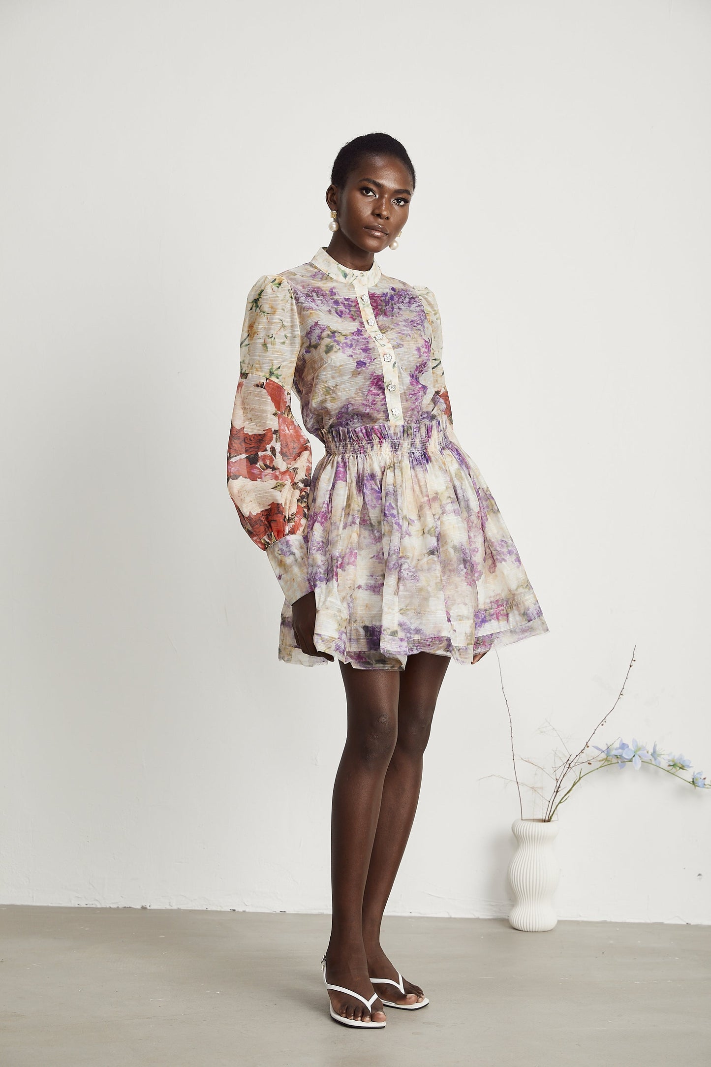 Margaux floral-print shirt & skirt matching set