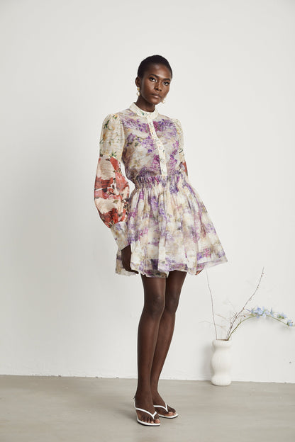 Margaux floral-print shirt & skirt matching set