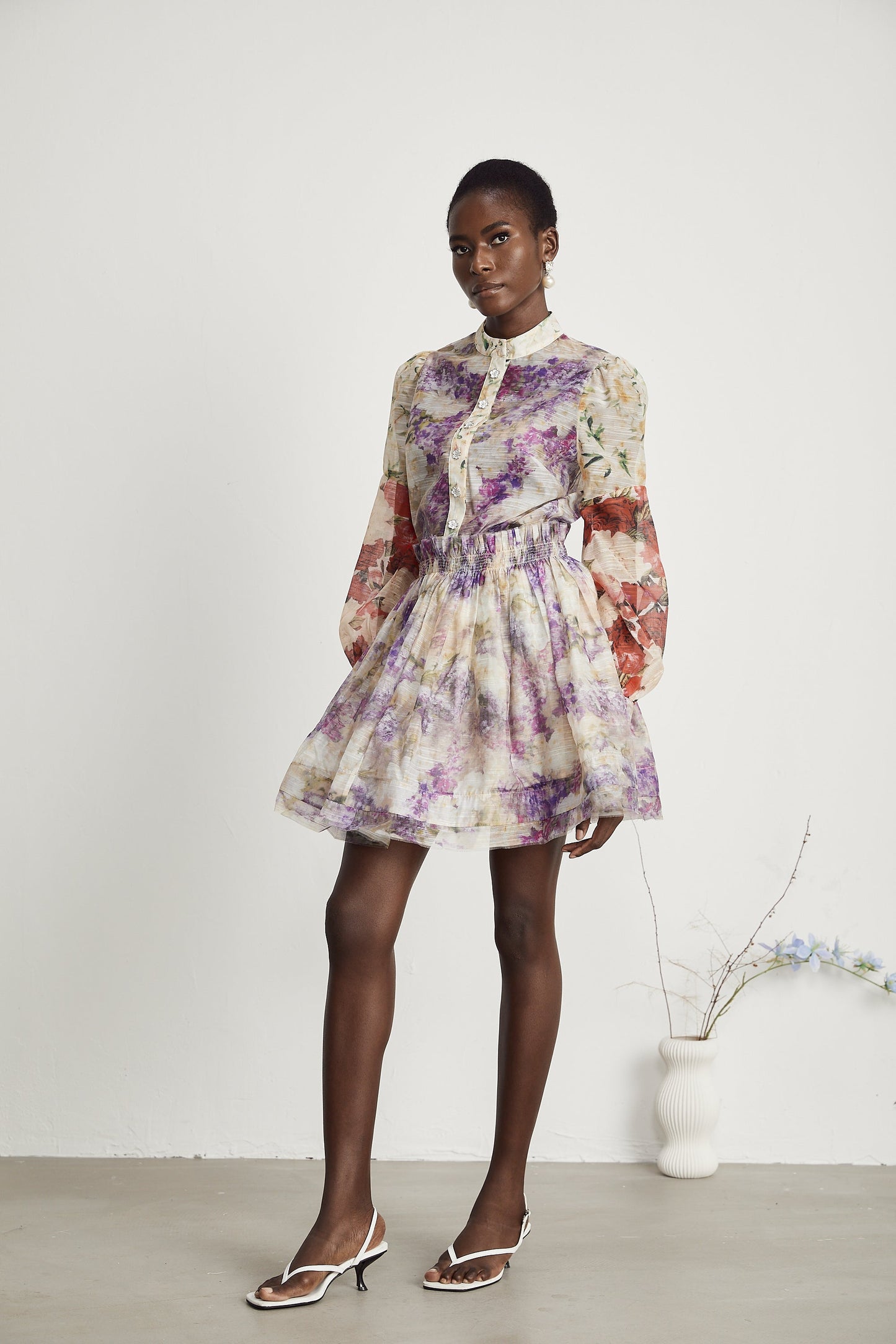 Margaux floral-print shirt & skirt matching set