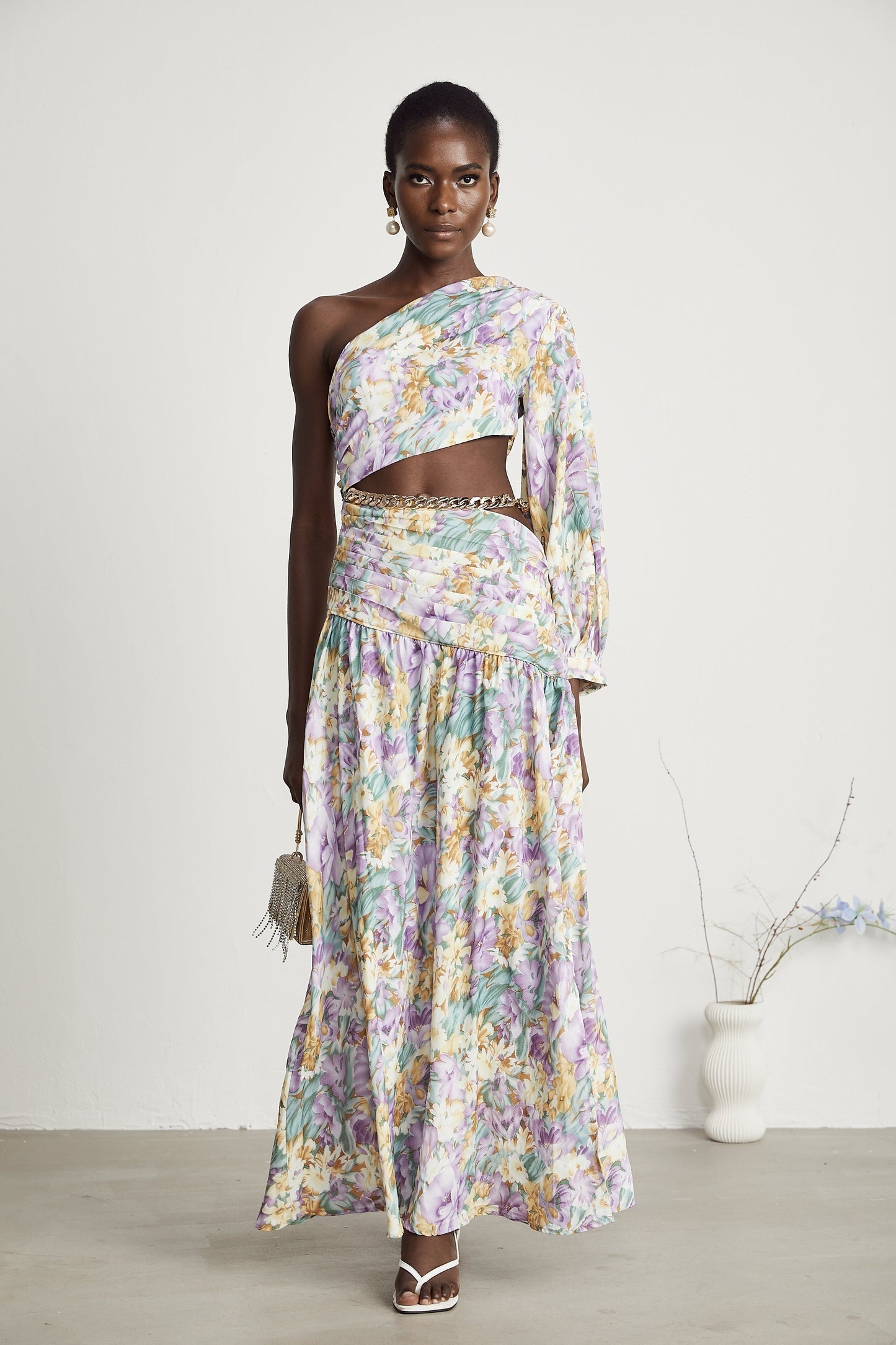 Fabienne one-shoulder floral-print midi dress