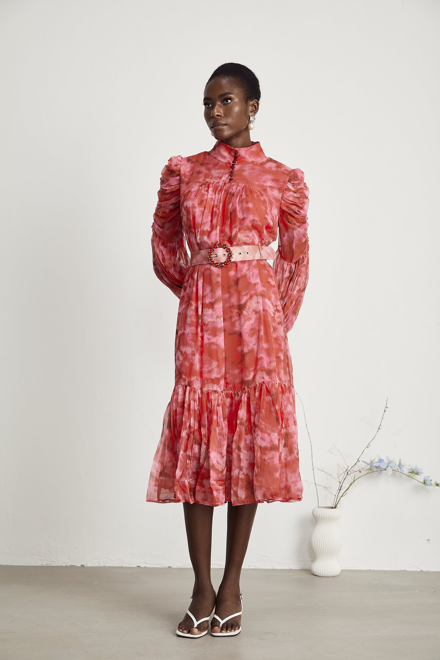Lucie bow-tie embellished pleated midi dress