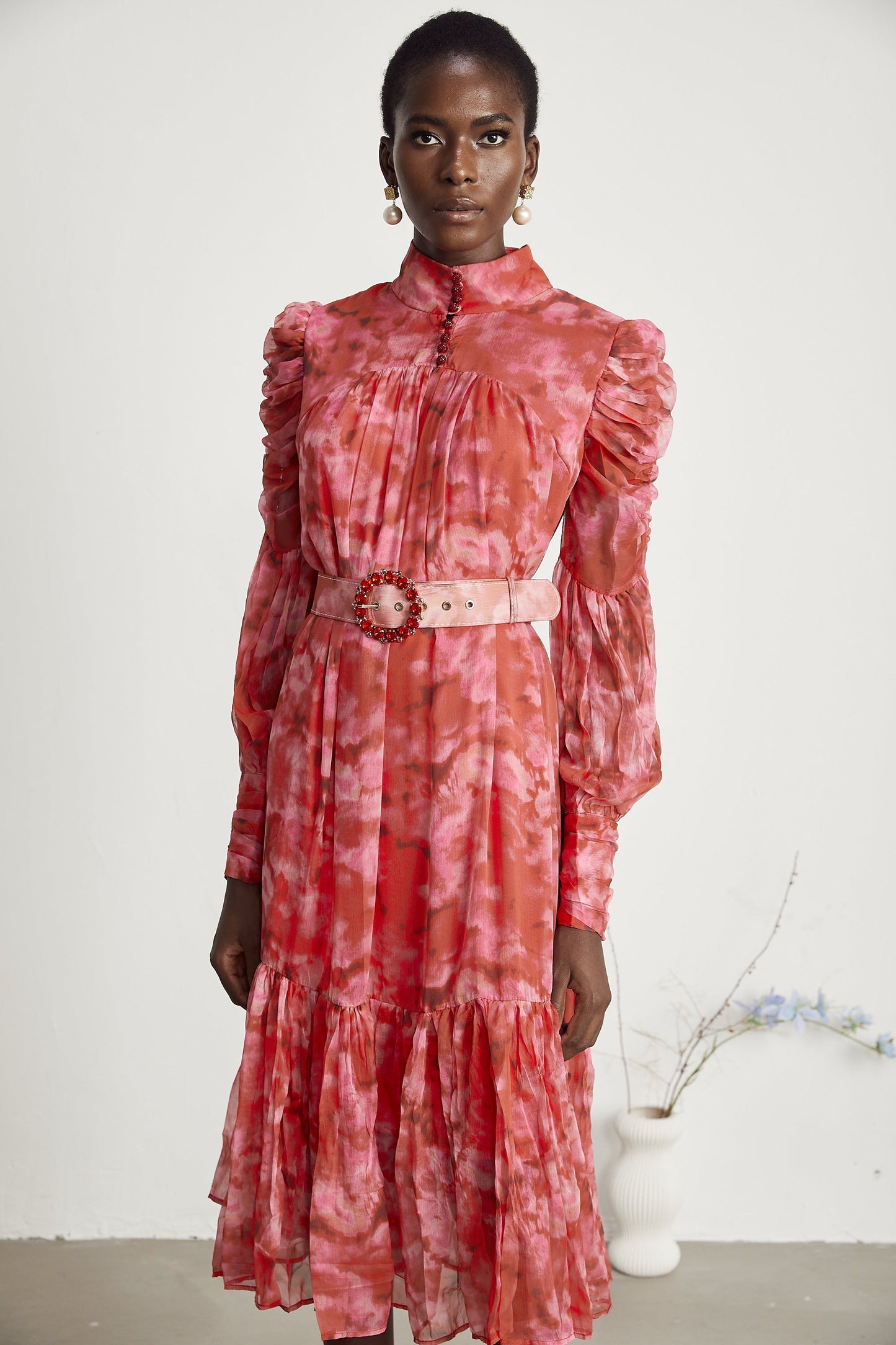 Lucie bow-tie embellished pleated midi dress
