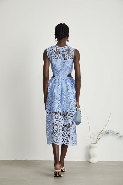 Zoë floral-embroidered semi-sheer midi dress