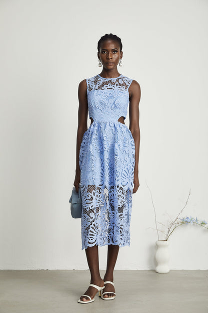 Zoë floral-embroidered semi-sheer midi dress