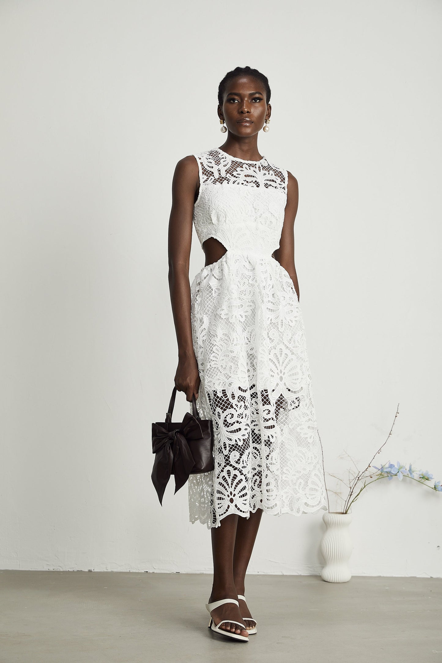 Emma guipure-lace sleeveless midi dress