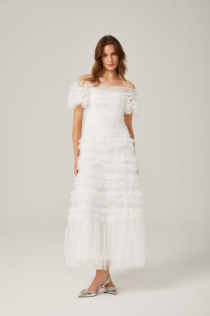 Philippine ruffled tulle tiered maxi dress