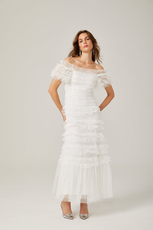 Philippine ruffled tulle tiered maxi dress