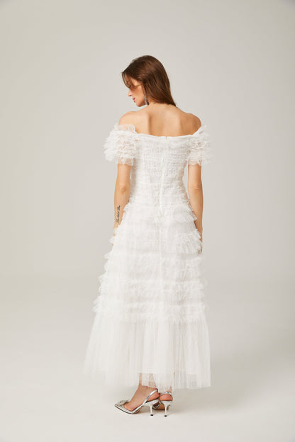 Philippine ruffled tulle tiered maxi dress