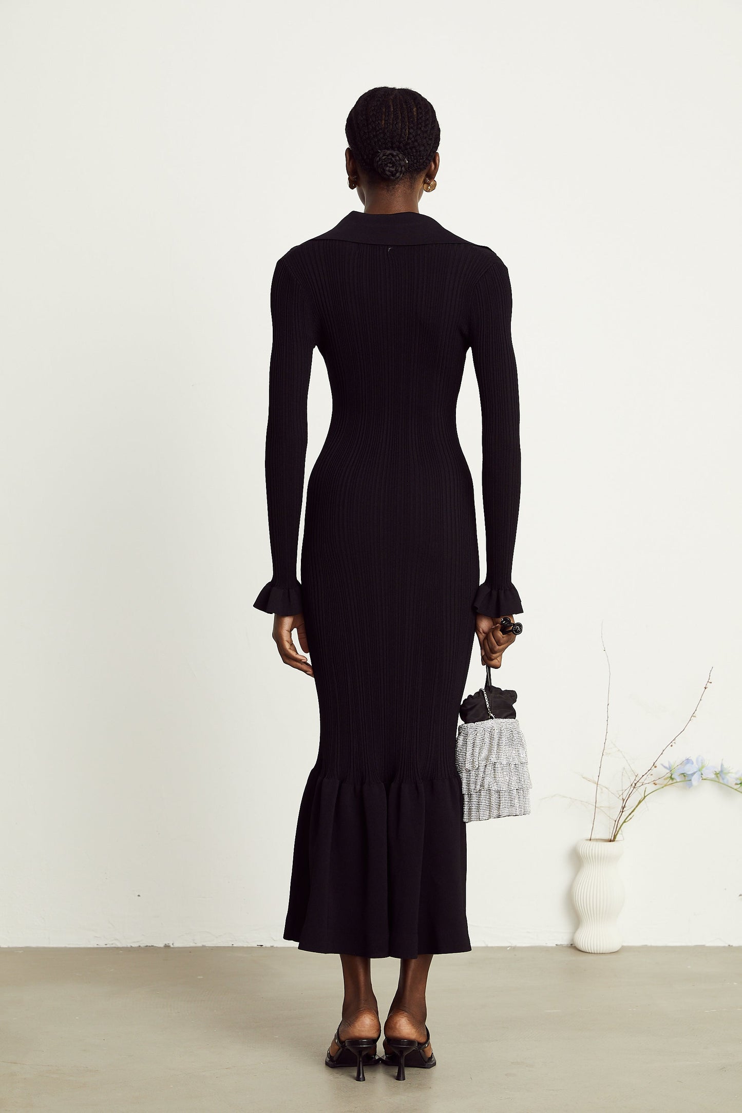 Priscille black ruffled maxi dress