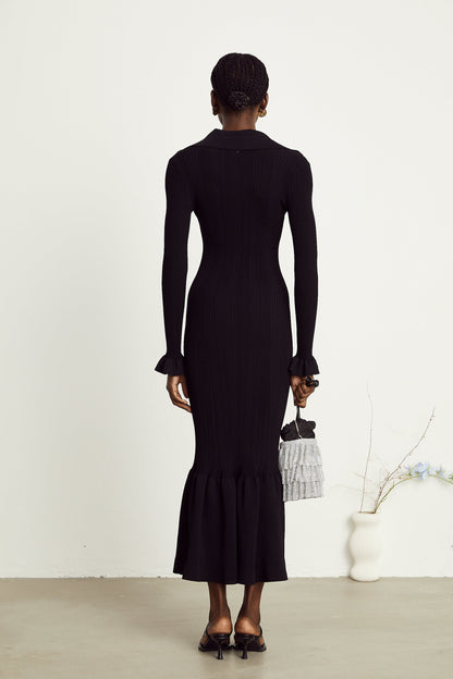 Priscille black ruffled maxi dress