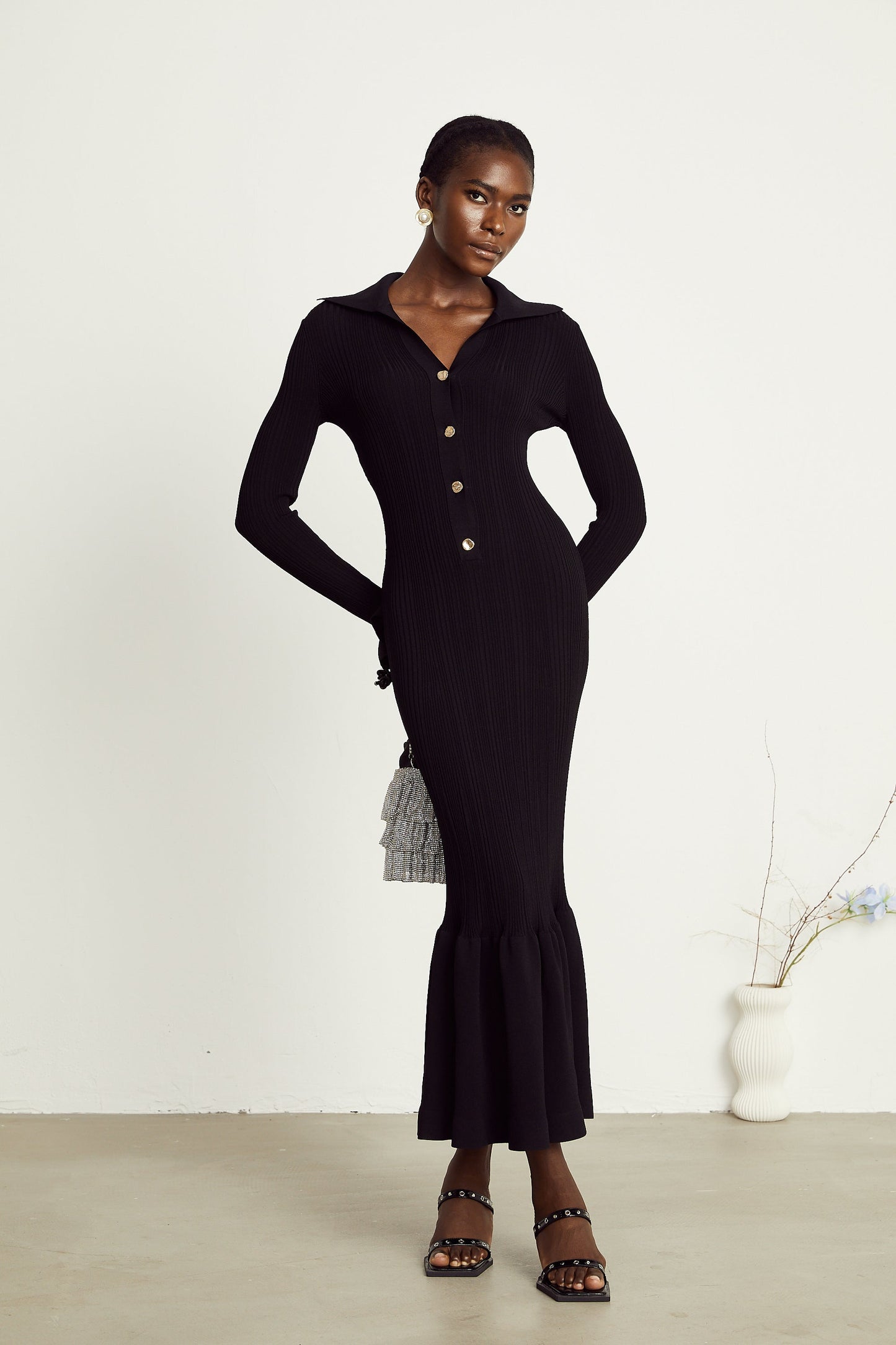Priscille black ruffled maxi dress