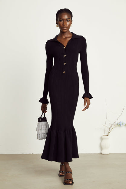 Priscille black ruffled maxi dress