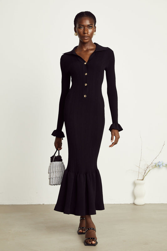 Priscille black ruffled maxi dress