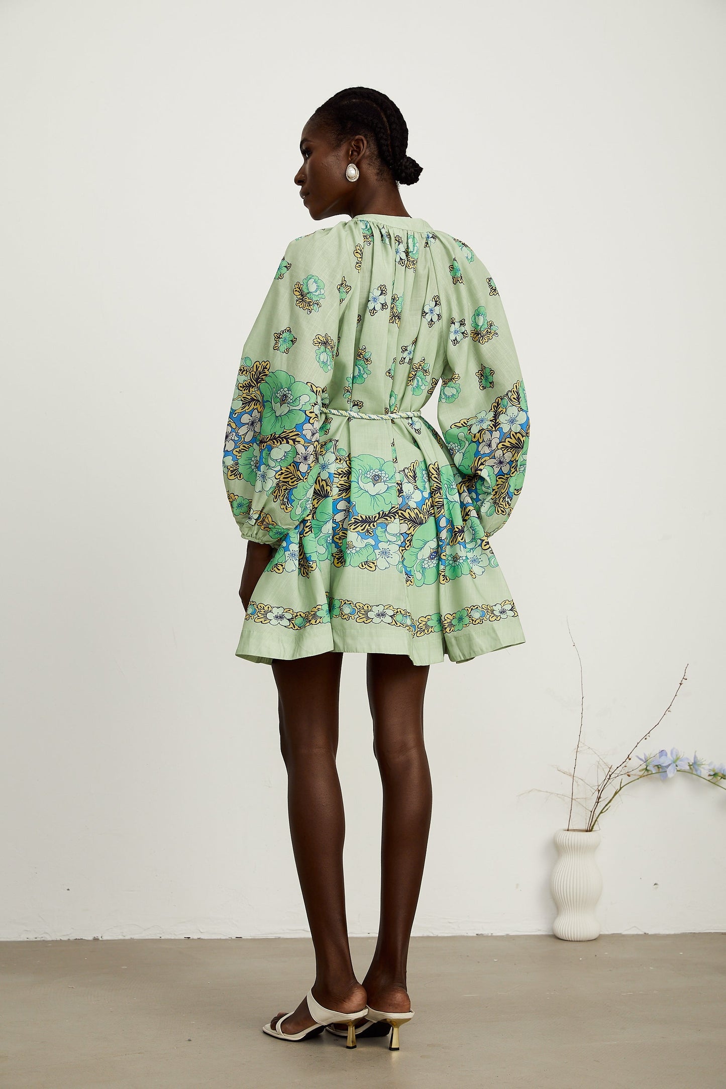 Diane green floral-print slip-on mini dress