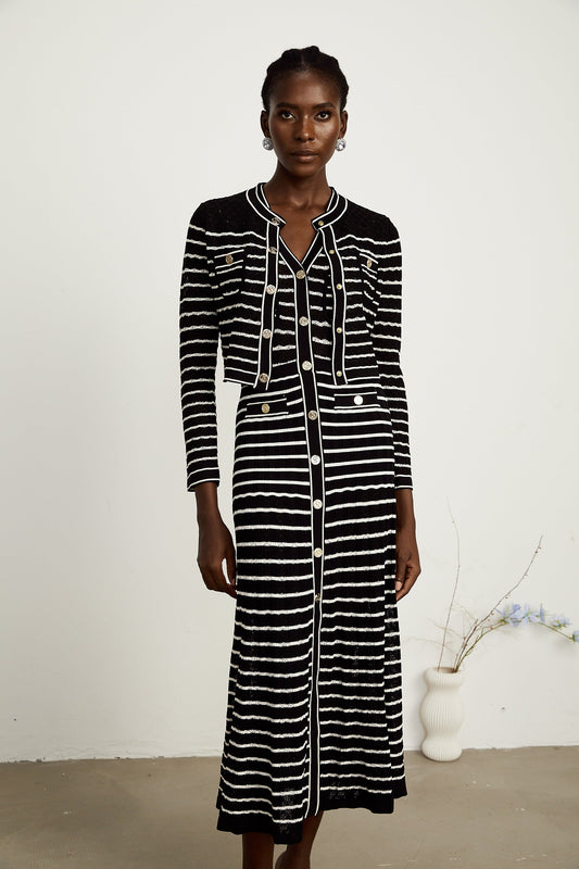 Charlotte striped knitted cardigan & dress matching set