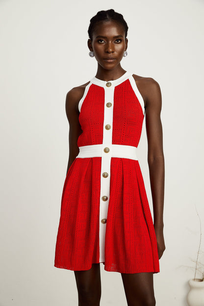 Jasmine red contrast-trim sleeveless knit mini dress