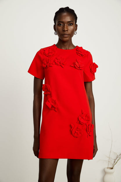 Calista red floral-detail short-sleeve mini dress